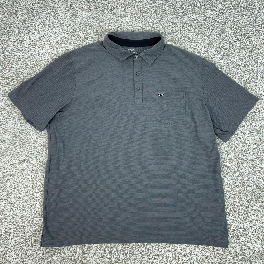 Vineyard Vines Polo Shirt Mens XL Gray Edgartown Pocket Stretch Casual Top Whale